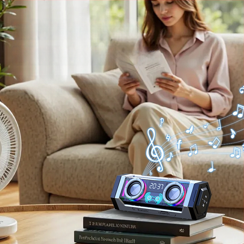 Bezvadu galda Bluetooth skaļrunis ar dziļu basu (2 skaļruņi, Bluetooth 5.3, 10W, 100Hz-20kHz, diapazons līdz 15 m)