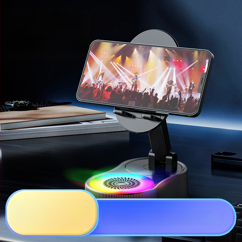 Tālruņa turētājs ar iebūvētu akumulatoru un bezvadu Bluetooth skaļruņu sistēmu — Bluetooth 5.3, akumulatora jauda 1200–2000 mAh, jauda 5W, frekvenču diapazons 100 Hz–20 kHz, darbības attālums 10 m