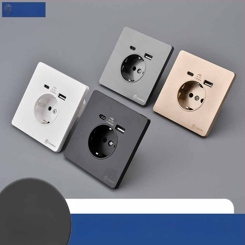 Zan Brand Eiropas standarta sienas kontaktligzda USB Type-C 2A, 16A, sienas montāža, CE sertifikāts