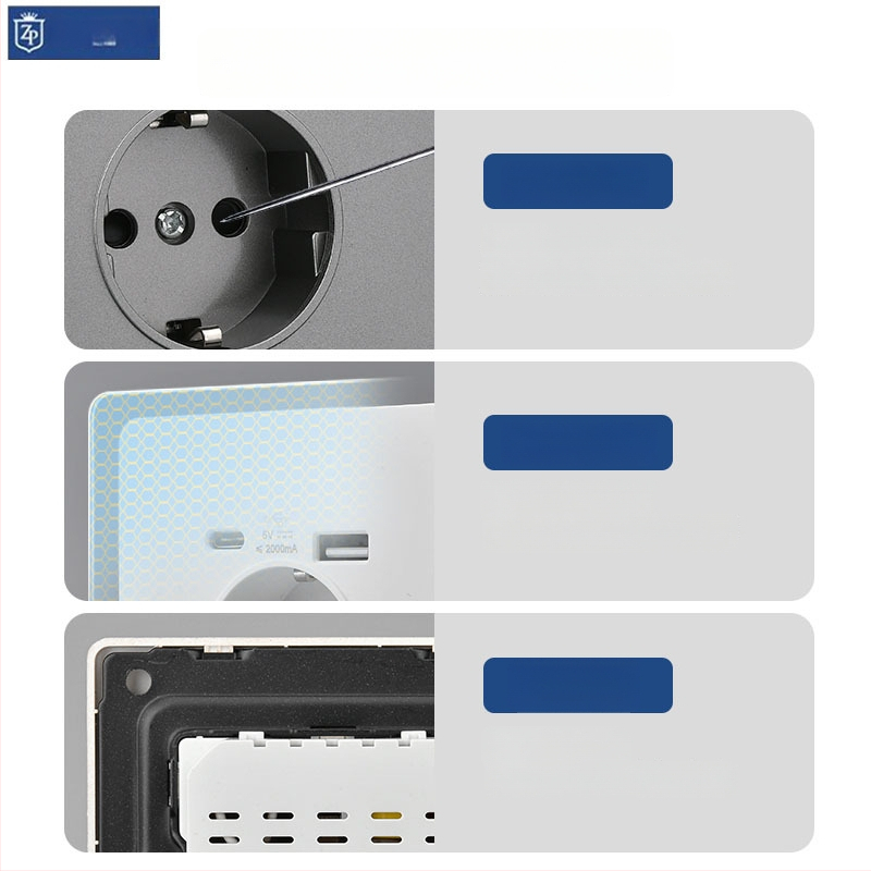 Zan Brand Eiropas standarta sienas kontaktligzda USB Type-C 2A, 16A, sienas montāža, CE sertifikāts