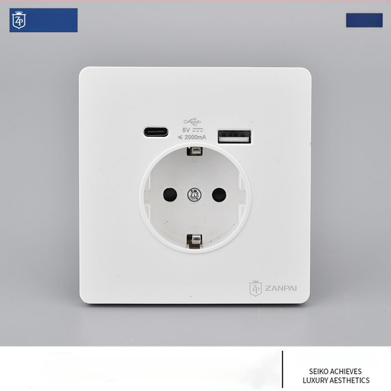 Zan Brand Eiropas standarta sienas kontaktligzda USB Type-C 2A, 16A, sienas montāža, CE sertifikāts