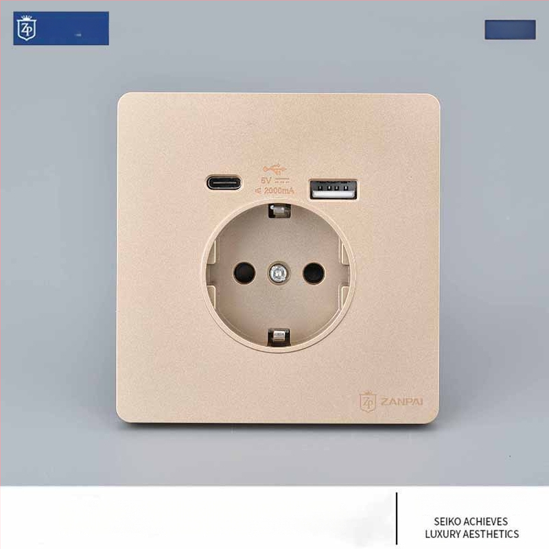 Zan Brand Eiropas standarta sienas kontaktligzda USB Type-C 2A, 16A, sienas montāža, CE sertifikāts