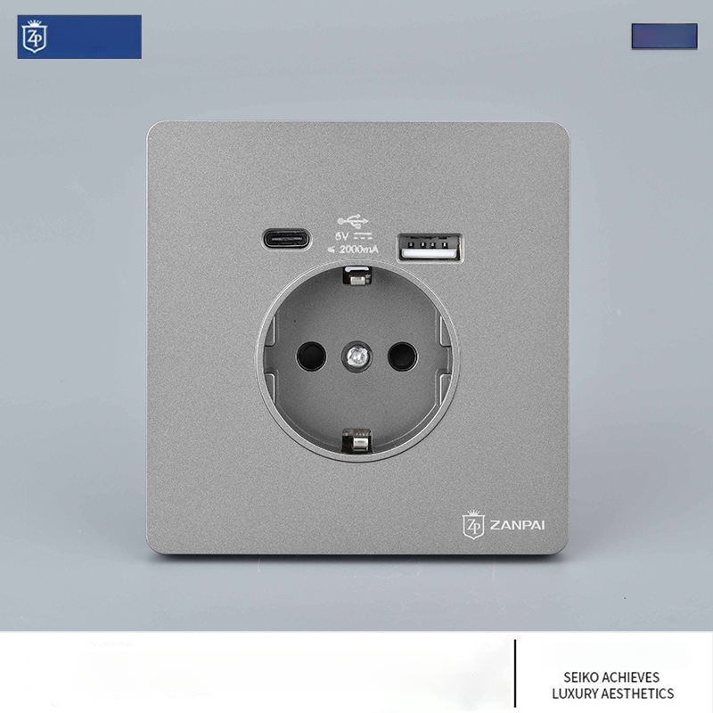 Zan Brand Eiropas standarta sienas kontaktligzda USB Type-C 2A, 16A, sienas montāža, CE sertifikāts