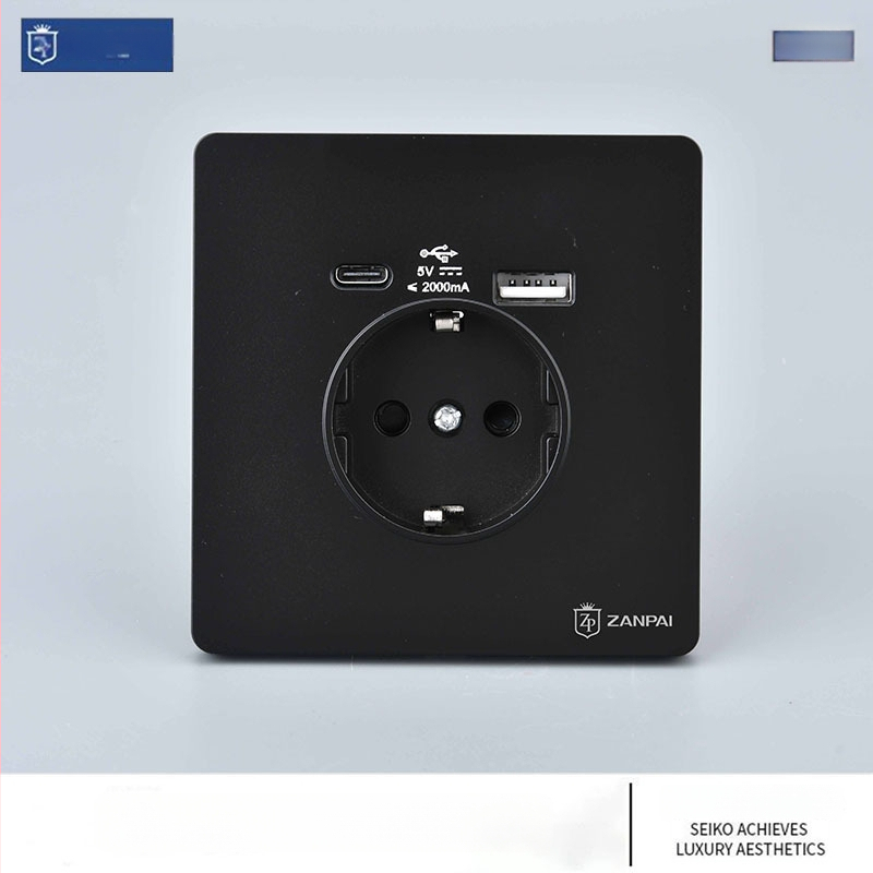 Zan Brand Eiropas standarta sienas kontaktligzda USB Type-C 2A, 16A, sienas montāža, CE sertifikāts