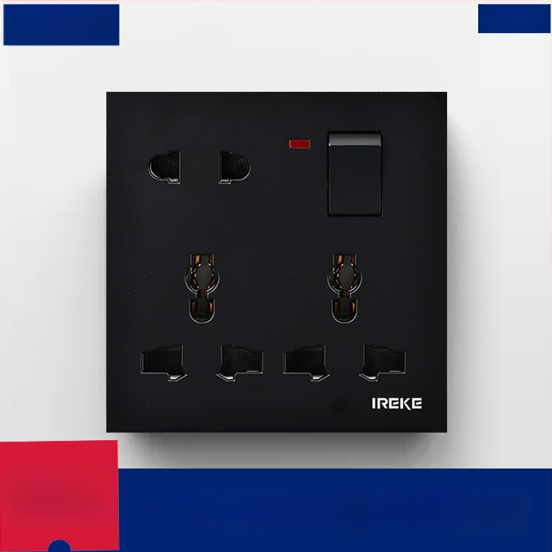 IREKE 86. tipa slēgta sienas universālā kontaktligzda ar slēdzi, astoņas atveres, 13A, AC250V, tin-fosforbronzas kontakti, CE sertificēta