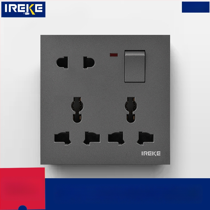 IREKE 86. tipa slēgta sienas universālā kontaktligzda ar slēdzi, astoņas atveres, 13A, AC250V, tin-fosforbronzas kontakti, CE sertificēta