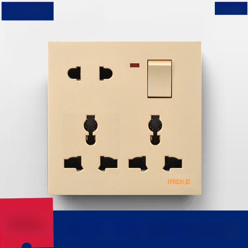 IREKE 86. tipa slēgta sienas universālā kontaktligzda ar slēdzi, astoņas atveres, 13A, AC250V, tin-fosforbronzas kontakti, CE sertificēta