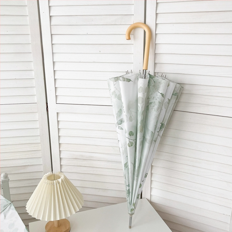 Dvivietis skėtis su ilgu mediniu rankena, 16 rėmų, geležinis rėmas, pusiau automatinis atidarymas, 190T audinys