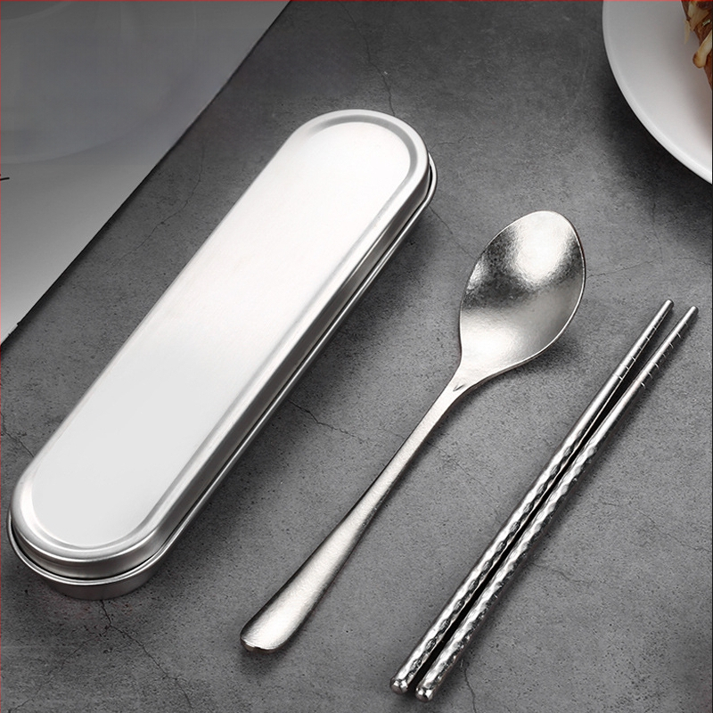 Švarus titano stalo įrankių rinkinys su šaukštu ir lazdelėmis — ultra lengvas, Hemp Wheel poliravimas, minimalistinis stilius