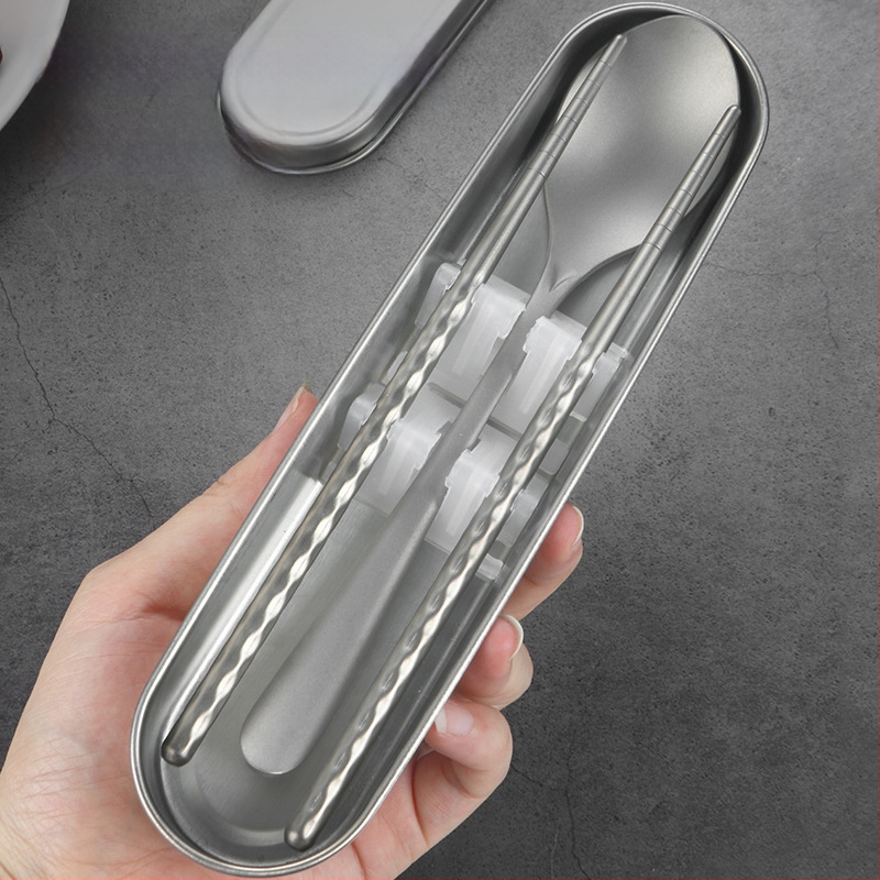 Švarus titano stalo įrankių rinkinys su šaukštu ir lazdelėmis — ultra lengvas, Hemp Wheel poliravimas, minimalistinis stilius