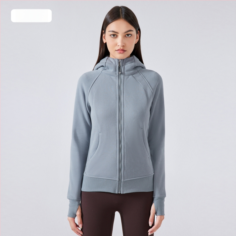 Moteriška sportinė striukė su gobtuvu žiemai – tankus medvilnės mišinio audinys, stovinti apykaklė, ilgos rankovės DJ028