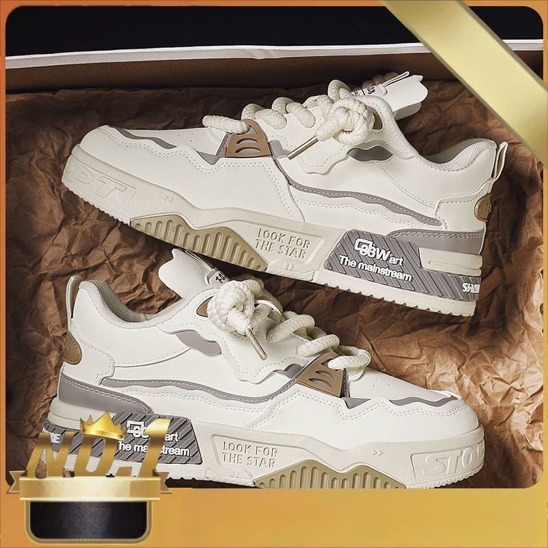 Vyriški sportbačiai su PU viršutine dalimi, gumine danga, stora pada, žemas profilis, apvalus pirštas