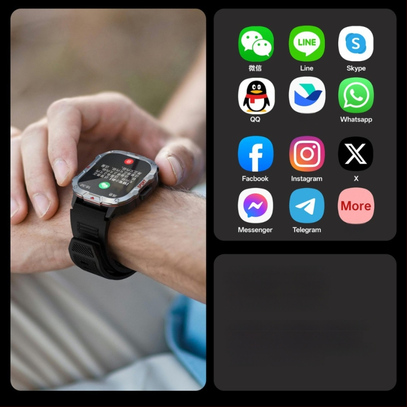 Vyrų lauko sporto išmanusis laikrodis QX11 - Bluetooth skambučiai, širdies ritmas, kraujospūdis, deguonies kiekis kraujyje, 2,01 colių TFT ekranas