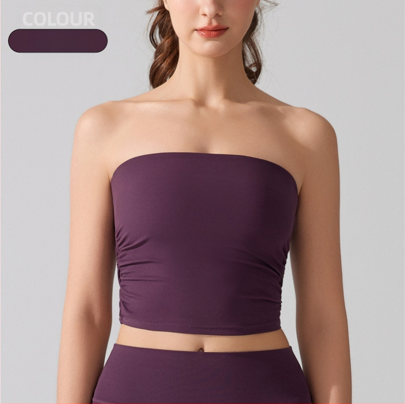 Be rankovių vamzdelinis viršus su pilnomis kaušelėmis, antibakterinis nude audinys, tinkamas bėgiojimui ir fitnesui, ploni formuojantys puodeliai