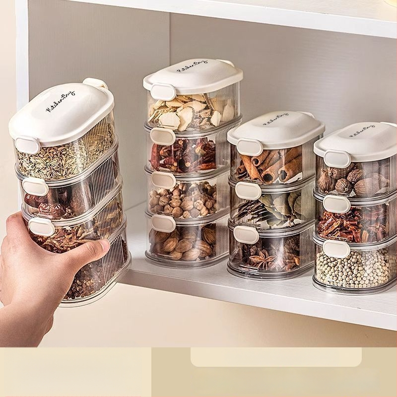Prieskonių laikymo dėžutė - sandarus plastikinis indelis, šiuolaikinis minimalistinis stilius, modelis Seasoning Storage (SKU 32312)