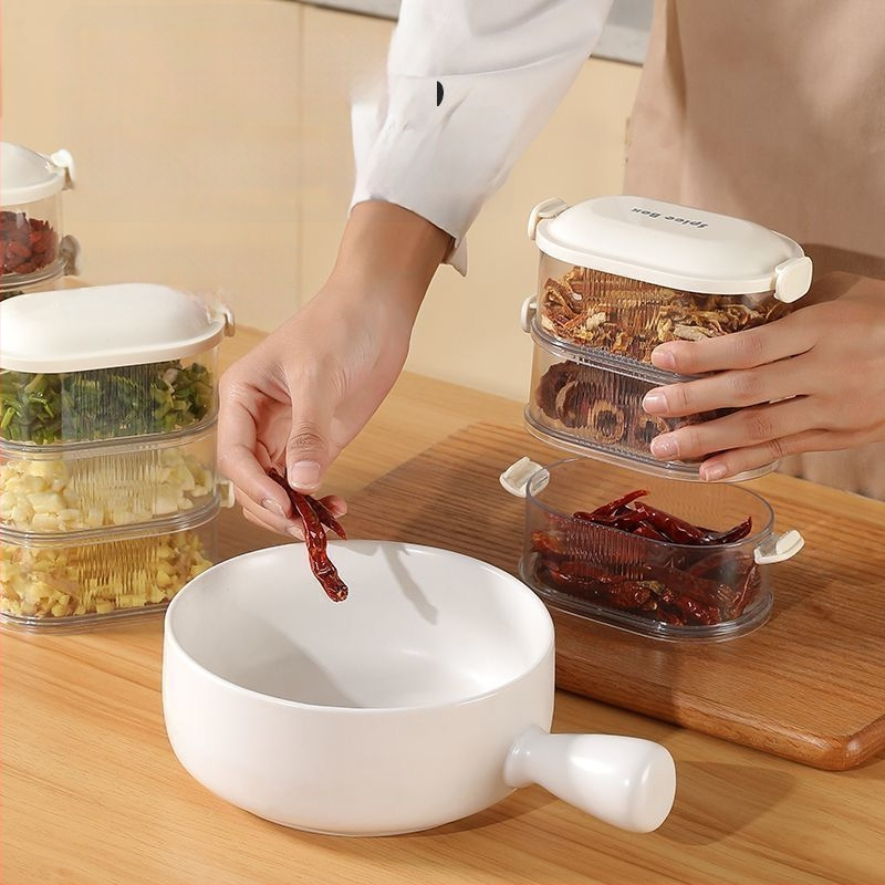 Prieskonių laikymo dėžutė - sandarus plastikinis indelis, šiuolaikinis minimalistinis stilius, modelis Seasoning Storage (SKU 32312)