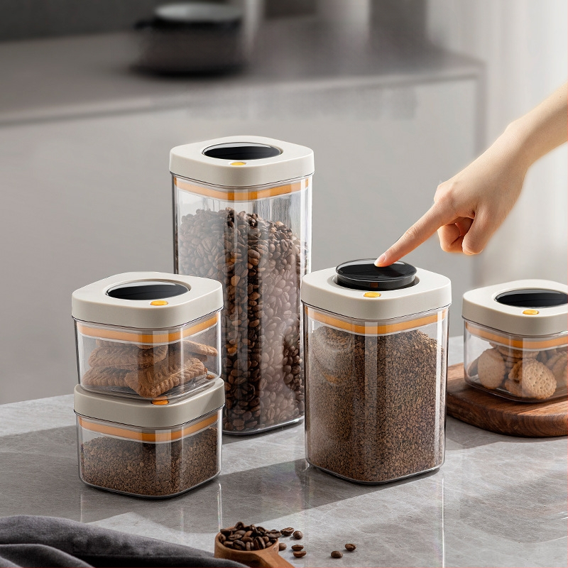 PET plastikoje pagamintas vakuuminis sandėliavimo indas, maisto kokybės, kvadratinė forma, 301–500 ml, skirtas kavos pupelėms ir grūdams