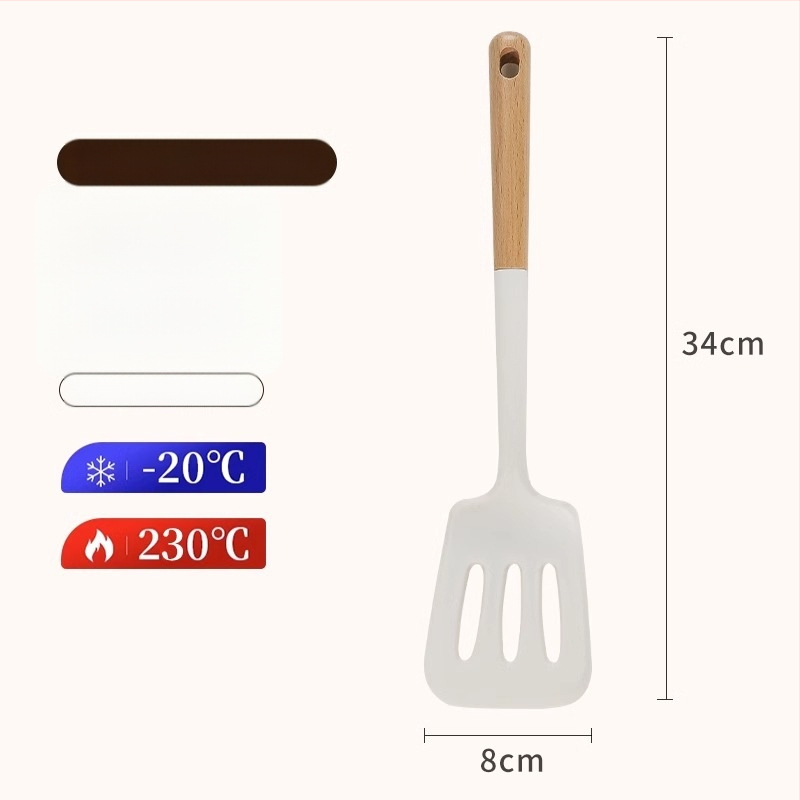 Silicone spatulų rinkinys su medine rankena, atsparus aukštai temperatūrai, nelimpan