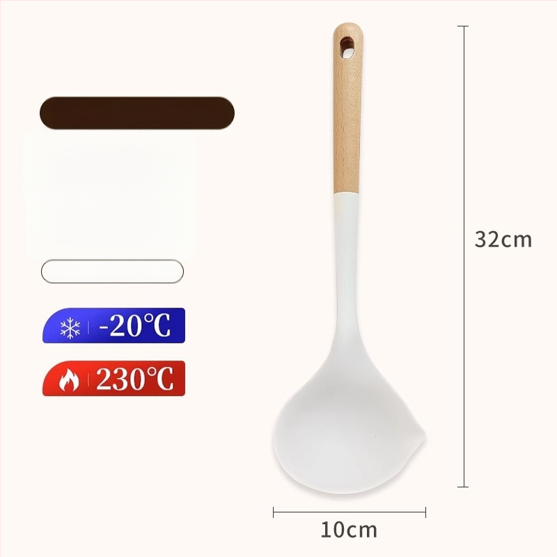 Silicone spatulų rinkinys su medine rankena, atsparus aukštai temperatūrai, nelimpan