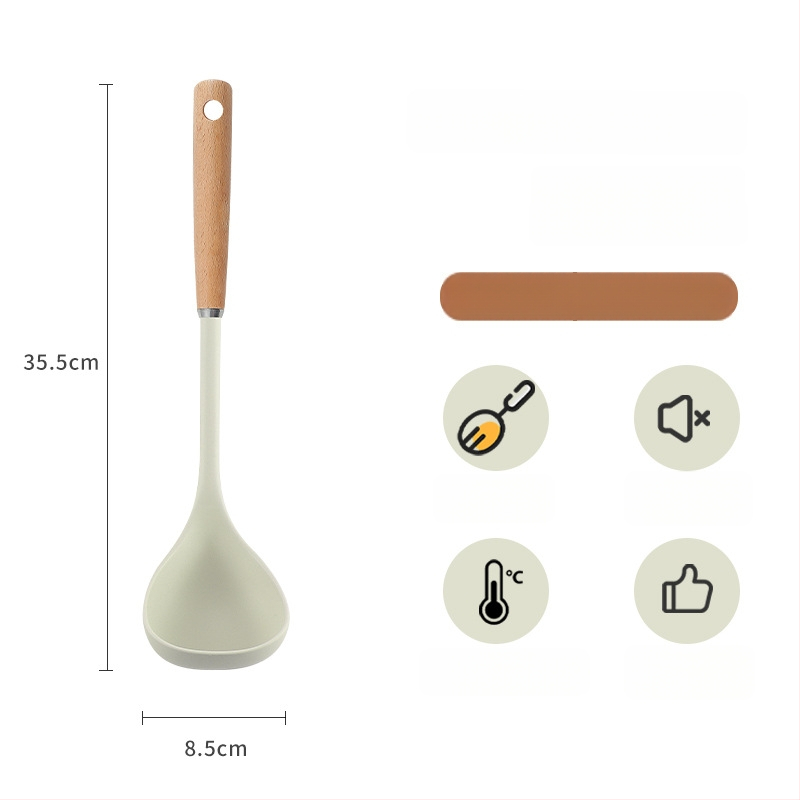 Silicone spatulų rinkinys su medine rankena, atsparus aukštai temperatūrai, nelimpan