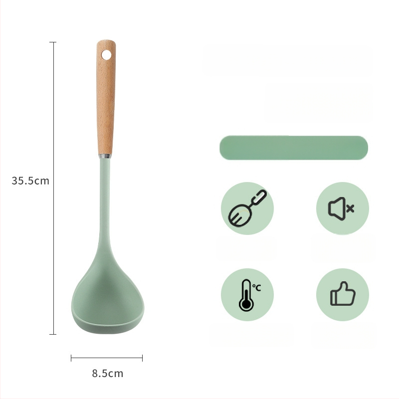 Silicone spatulų rinkinys su medine rankena, atsparus aukštai temperatūrai, nelimpan