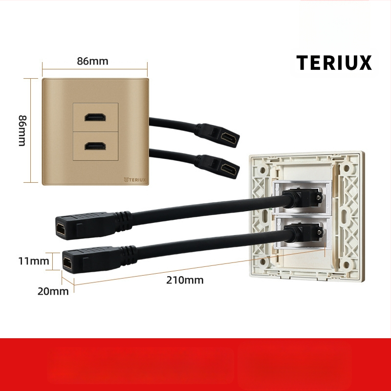 HDMI ligzda tipa 86 sienas uzstādīšanai, 4K HDMI, divportu