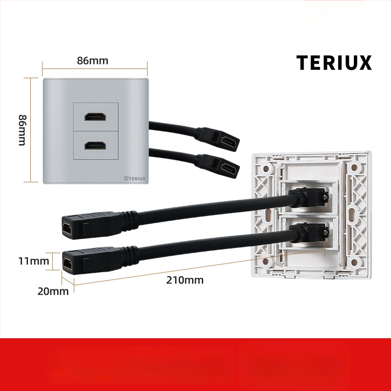 HDMI ligzda tipa 86 sienas uzstādīšanai, 4K HDMI, divportu