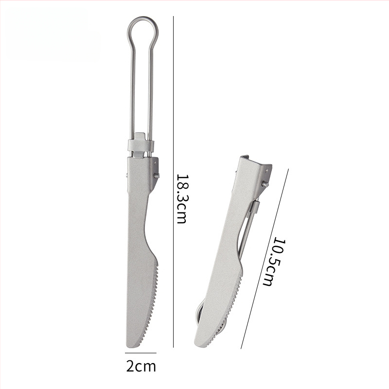 Titano stovyklinių įrankių rinkinys: sulankstomas peilis, šakutė, šaukštas, salotų šakutė ir lazdelės, veidrodinis poliravimas, lengvas ir nešiojamas