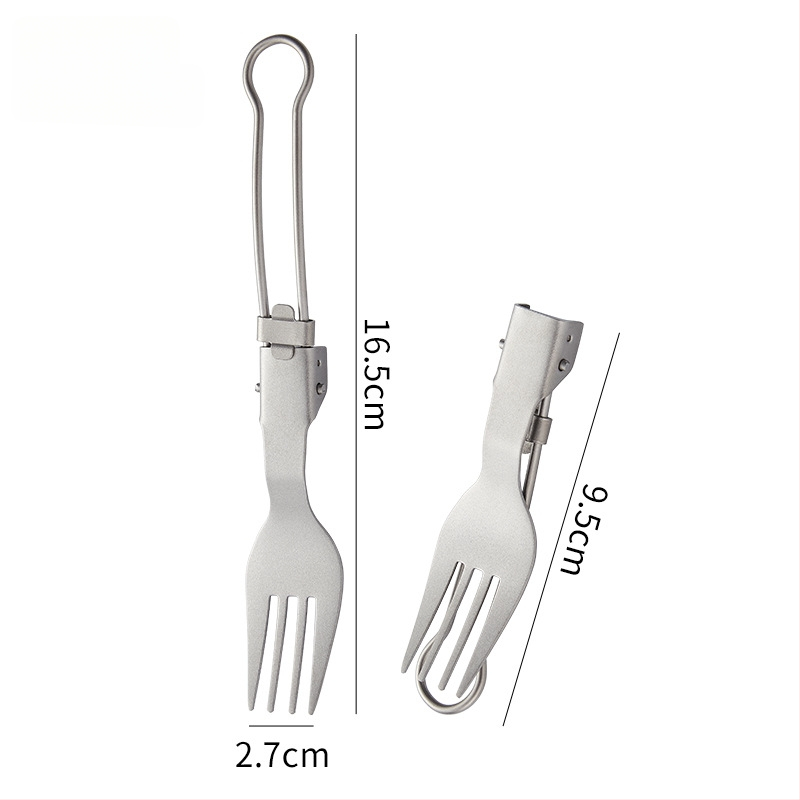 Titano stovyklinių įrankių rinkinys: sulankstomas peilis, šakutė, šaukštas, salotų šakutė ir lazdelės, veidrodinis poliravimas, lengvas ir nešiojamas