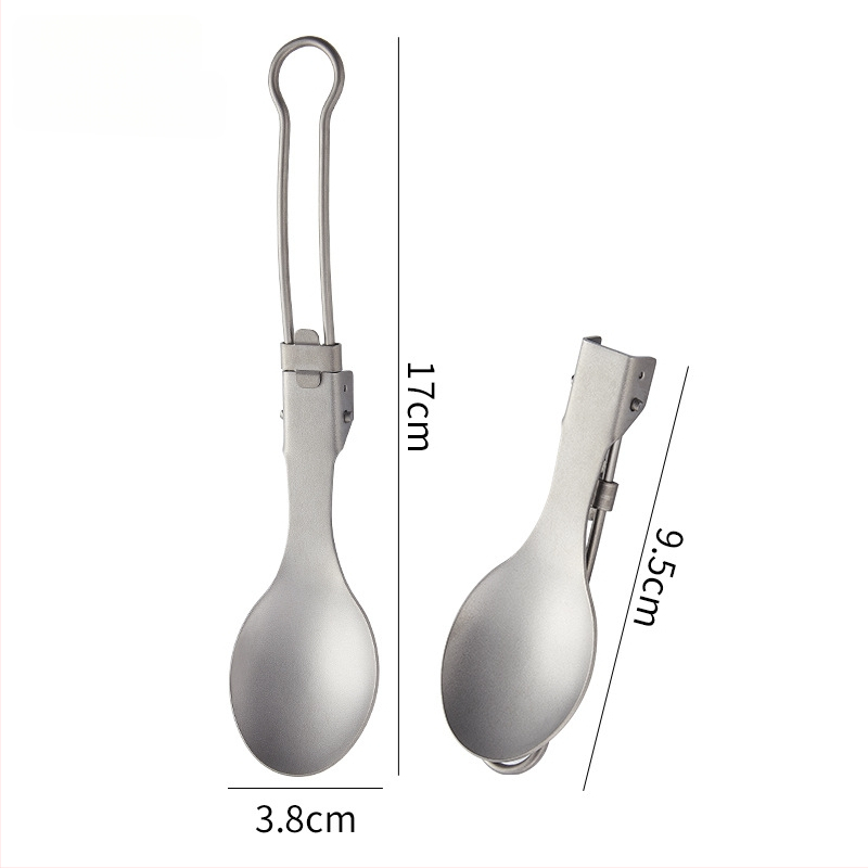 Titano stovyklinių įrankių rinkinys: sulankstomas peilis, šakutė, šaukštas, salotų šakutė ir lazdelės, veidrodinis poliravimas, lengvas ir nešiojamas