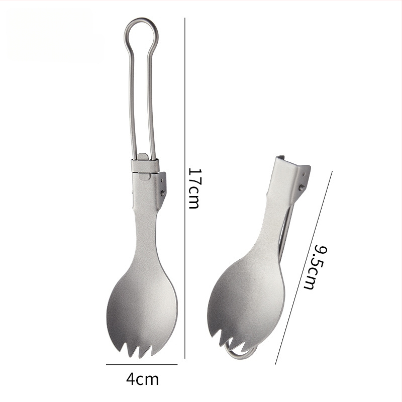 Titano stovyklinių įrankių rinkinys: sulankstomas peilis, šakutė, šaukštas, salotų šakutė ir lazdelės, veidrodinis poliravimas, lengvas ir nešiojamas