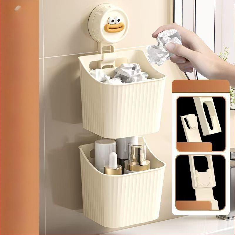 Sieninis virtuvės organizatorius svogūnams, imbierui ir česnakui – plastmasinis, su siurbimo laikikliu, be gręžimo