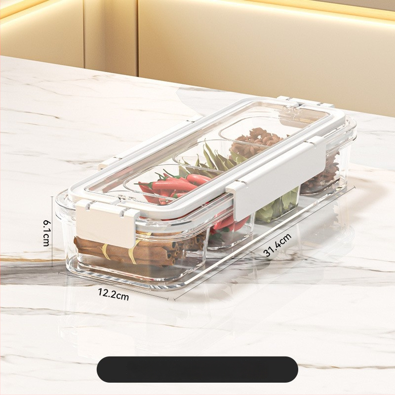 Prieskonių laikymo dėžutė, atspari drėgmei ir uždarinta, maisto kokybės, kvadratinė forma, talpa 2,1–3 L