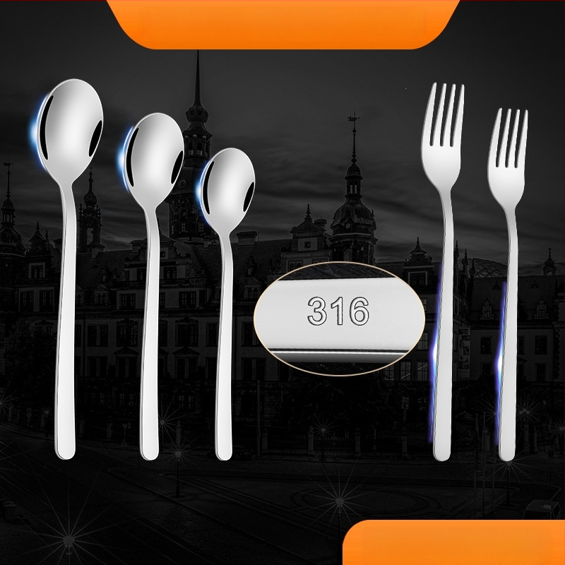 316 nerūdijančio plieno šaukštelio ir šakutės rinkinys, korėjiečio stiliaus, veidrodinis poliravimas, šiuolaikinis minimalistinis dizainas