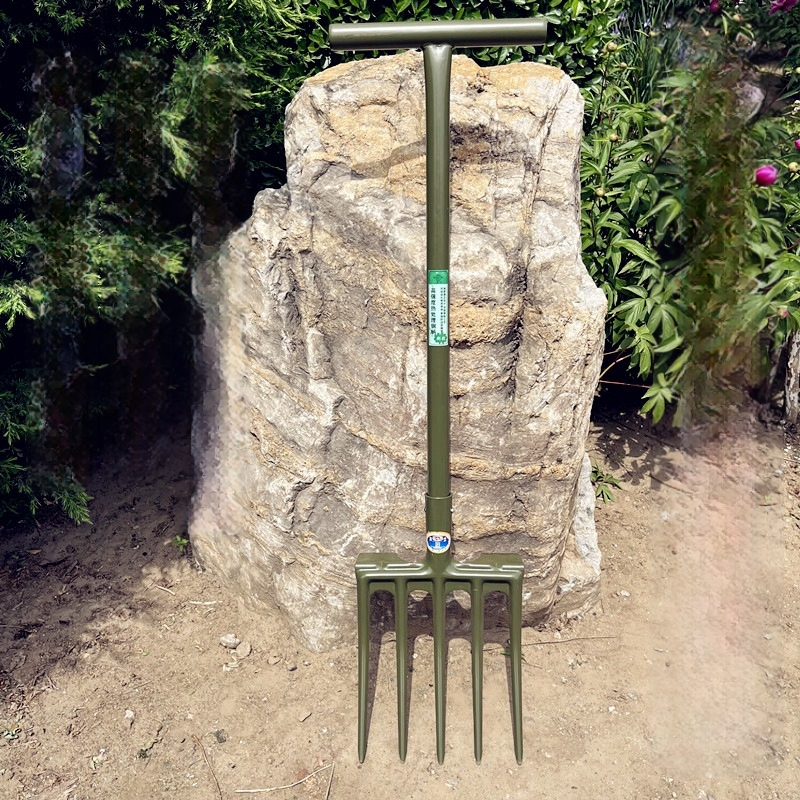 Plieninė dvigalė šakutė gilų dirvos purtymui, rankinis valdymas, mangano plienas, žemės ūkis