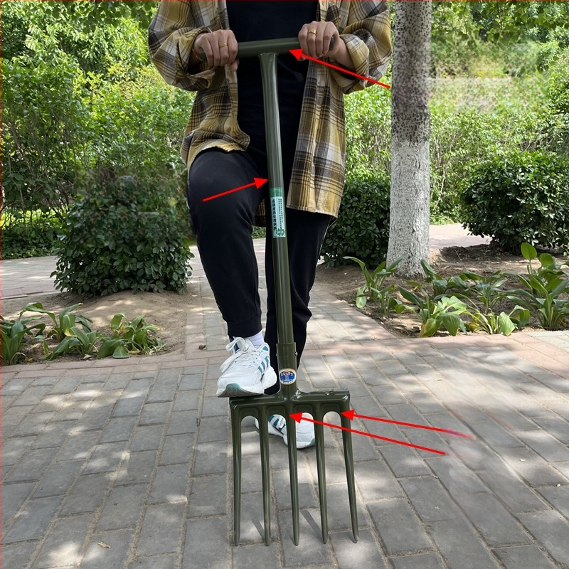 Plieninė dvigalė šakutė gilų dirvos purtymui, rankinis valdymas, mangano plienas, žemės ūkis