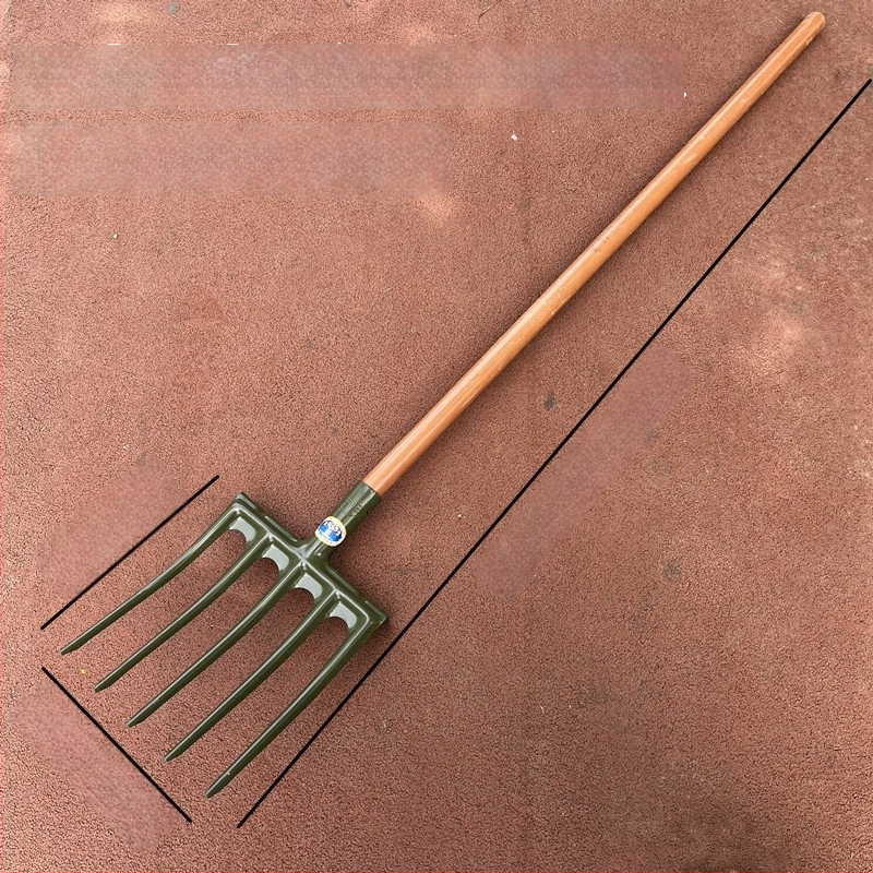 Plieninė dvigalė šakutė gilų dirvos purtymui, rankinis valdymas, mangano plienas, žemės ūkis