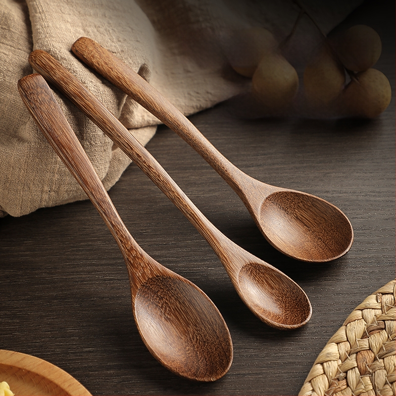 Medinis šaukštas su ilgu kotu, maisto kokybės medis, be lakavimo, atsparus aukštoms temperatūroms