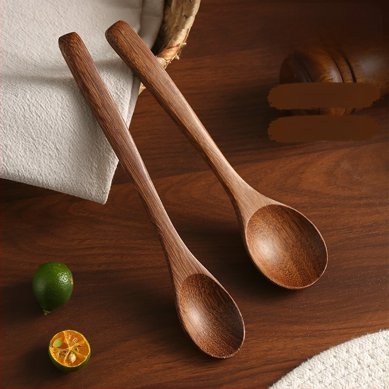 Medinis šaukštas su ilgu kotu, maisto kokybės medis, be lakavimo, atsparus aukštoms temperatūroms