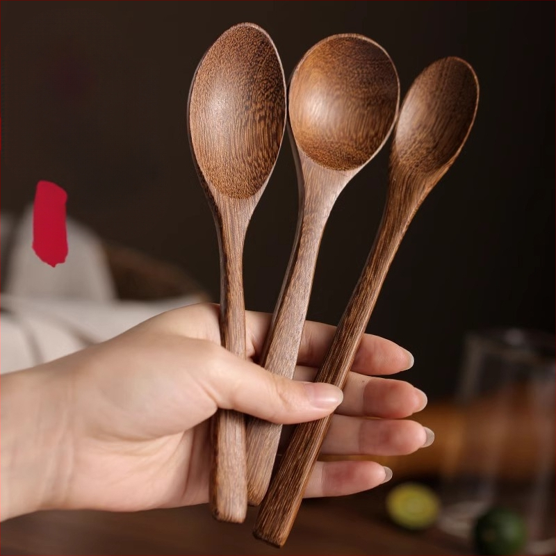 Medinis šaukštas su ilgu kotu, maisto kokybės medis, be lakavimo, atsparus aukštoms temperatūroms
