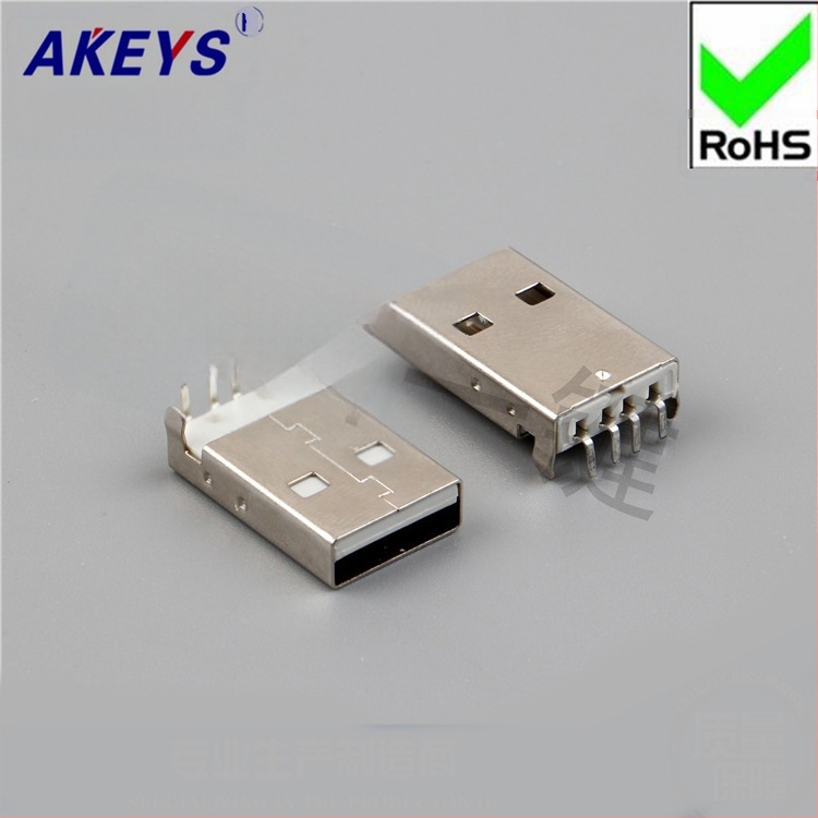 USB 2.0 Type-A vīriešu savienotājs, 90° taisnā leņķī, PCB montāža, AMUSB-109