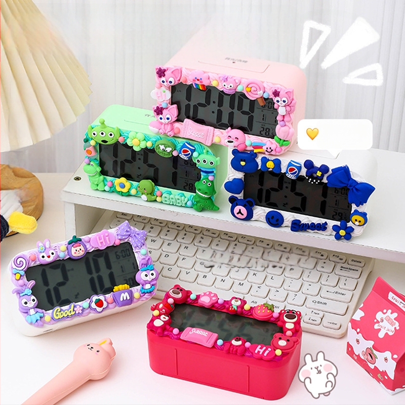 Ceas deșteptător pentru copii, design desen animat, afișaj LED, alimentare cu baterie, unilateral, luminos, cu numărătoare înapoi