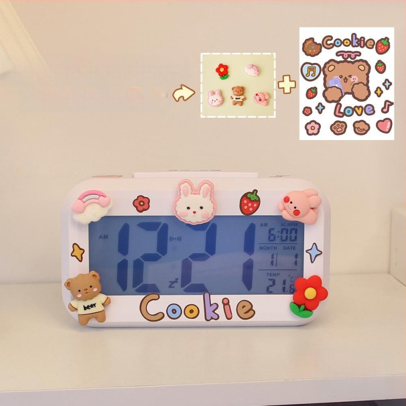 Ceas deșteptător pentru copii, design desen animat, afișaj LED, alimentare cu baterie, unilateral, luminos, cu numărătoare înapoi