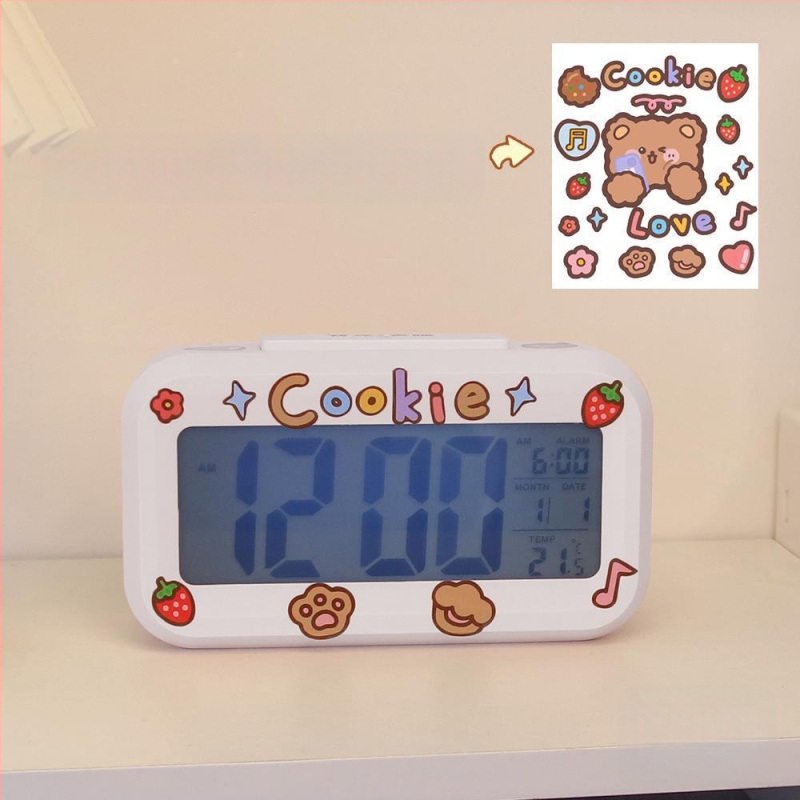 Ceas deșteptător pentru copii, design desen animat, afișaj LED, alimentare cu baterie, unilateral, luminos, cu numărătoare înapoi