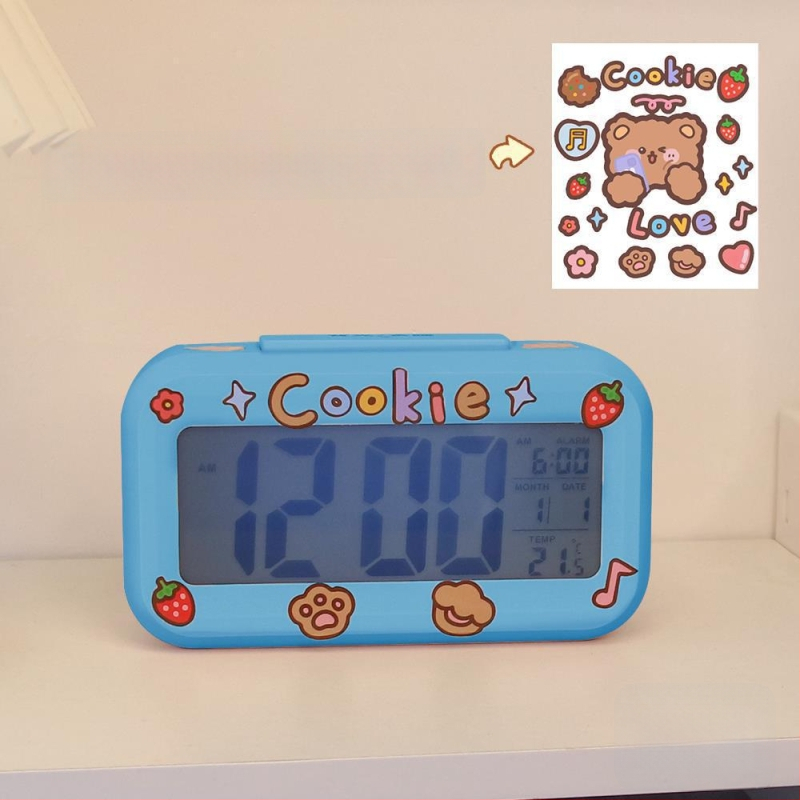 Ceas deșteptător pentru copii, design desen animat, afișaj LED, alimentare cu baterie, unilateral, luminos, cu numărătoare înapoi