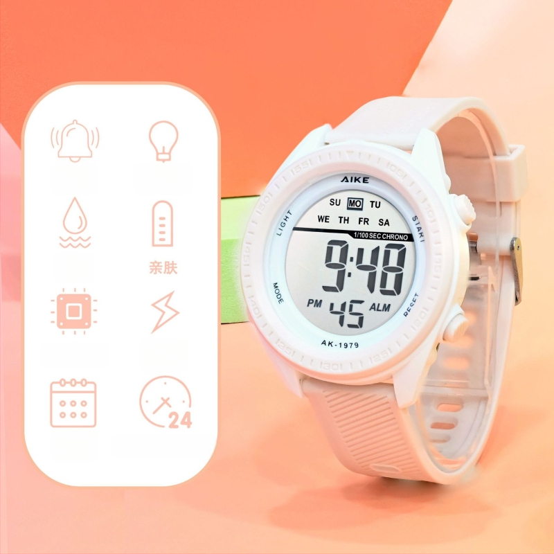 Unisex elektroninis laikrodis su skaitmeniniu ekranu, atsparus vandeniui iki 30M, 45 mm ciferniko skersmuo, TPU dirželis, ABS korpusas, studentams