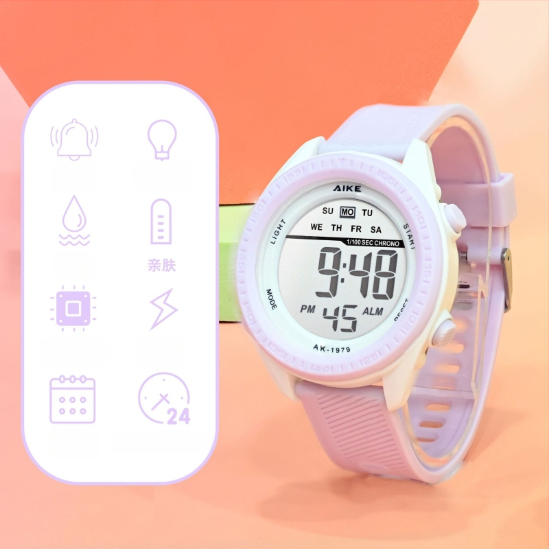 Unisex elektroninis laikrodis su skaitmeniniu ekranu, atsparus vandeniui iki 30M, 45 mm ciferniko skersmuo, TPU dirželis, ABS korpusas, studentams