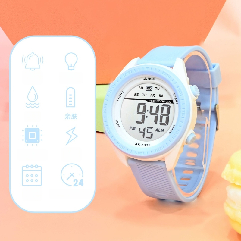 Unisex elektroninis laikrodis su skaitmeniniu ekranu, atsparus vandeniui iki 30M, 45 mm ciferniko skersmuo, TPU dirželis, ABS korpusas, studentams