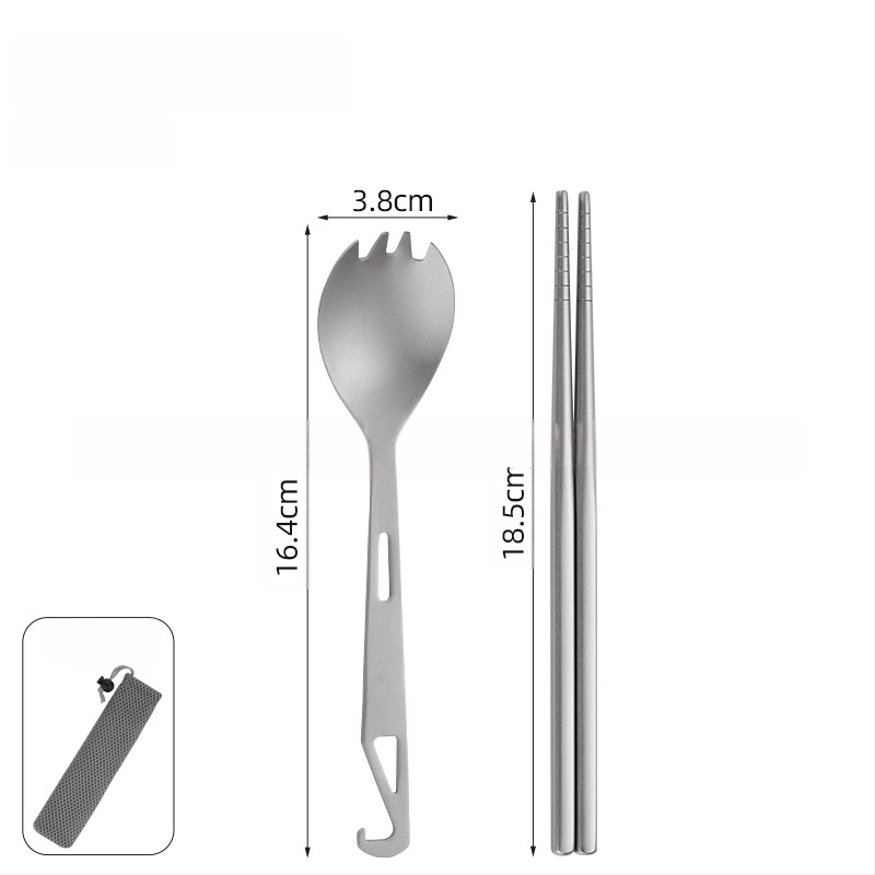 Kempingo įrankiai: 4-in-1 šaukštas sriubai, salotoms, pyragui ir vaisiams su butelių atidarytuvu; grynas titanas, šiuolaikiškas minimalistinis stilius, nešiojamas