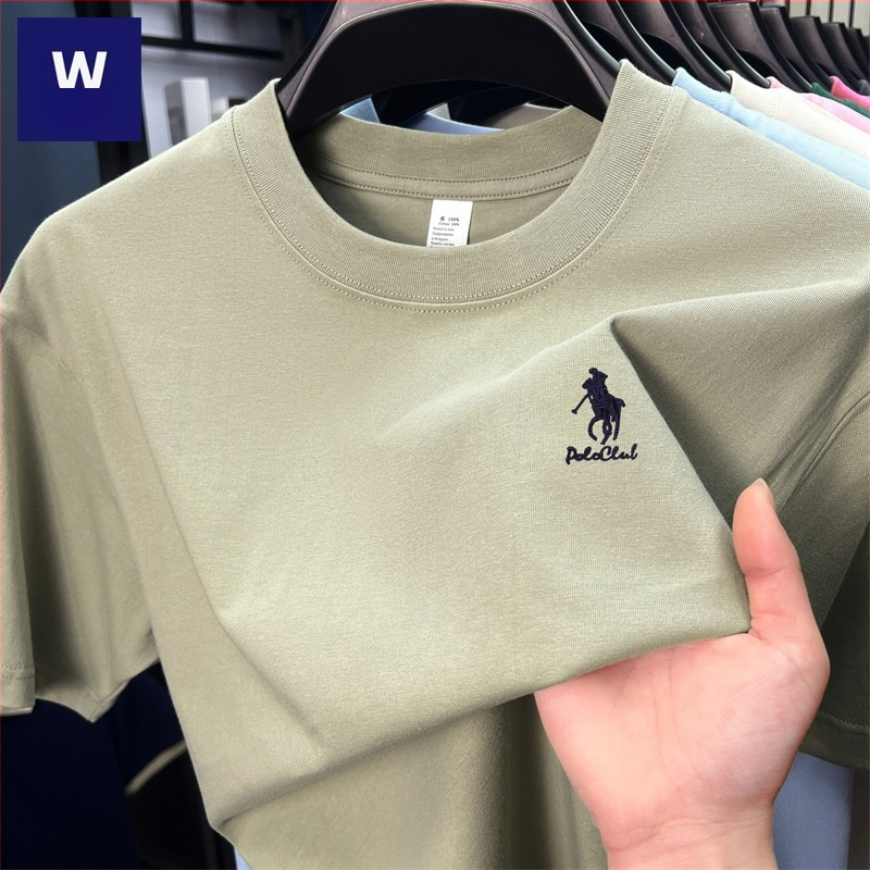 Meeste puuvillasegust T-särk ümmarguse kaeluga ja tikandiga, vaba lõige, lühikeste varrukatega (96% puuvill, tikand, vaba lõige)